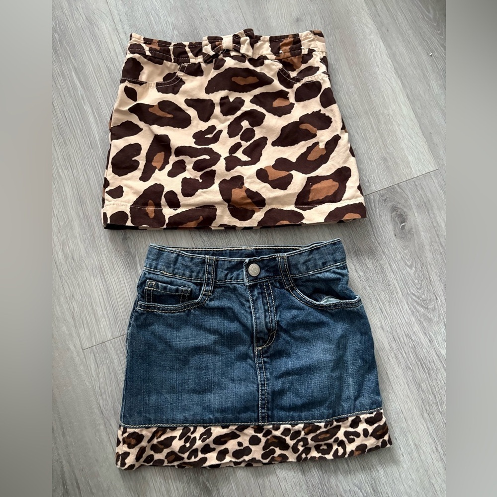 Gymboree Brown Leopard and Blue Denim Skirt Set
